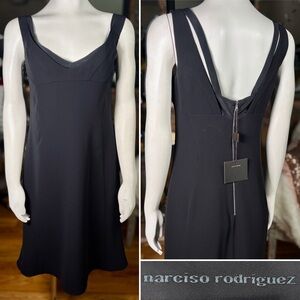 Narciso Rodriguez Black 100% Silk Double Layer Look Little Black Dress, Sz 6